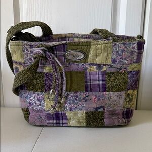 Donna Sharp Quilted Patchwork Shoulder Bag in Olive Green & Lavender